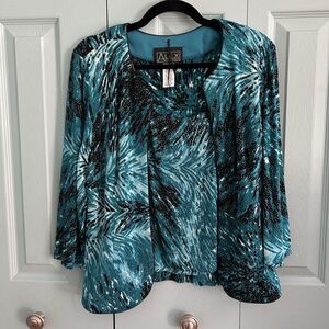 Alex Evenings Womens 2 Piece Set Large Tank With Blouse Glitter Textured Career